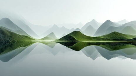 宁静山水间的绿色山峦