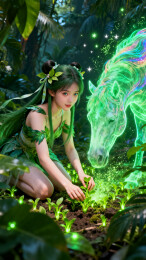 森林仙子抚灵草绿光神驹幻境