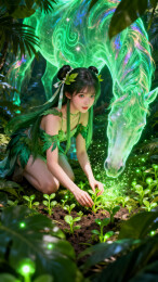 森林仙子抚灵草绿光神驹幻境