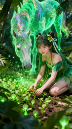 森林仙子抚灵草绿光神驹幻境