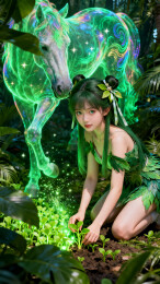 森林仙子抚灵草绿光神驹幻境