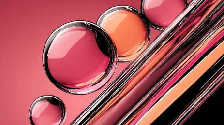 抽象玻璃球与金属条纹的艺术构图