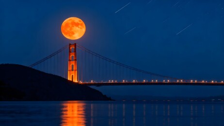 金门大桥满月星空