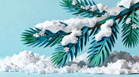 白雪松枝梦幻商业壁纸场景