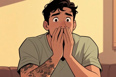 惊讶男性捂嘴插画