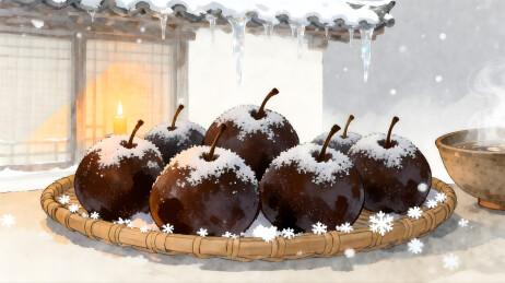 冬至氛围冻梨摆盘