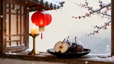 冬至氛围冻梨摆盘
