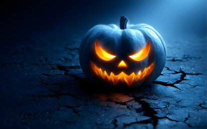 万圣节恐怖的南瓜头装饰