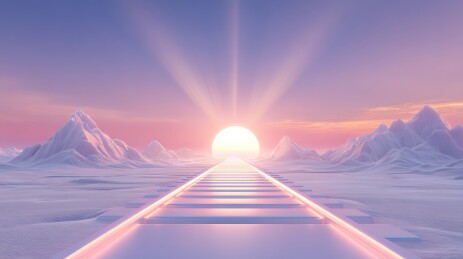 日出铁轨梦幻场景