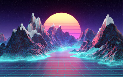 霓虹余晖下的奇幻山脉