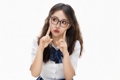 影棚拍摄的身穿高中制服的亚洲美丽少女