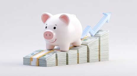 小猪站在钱堆箭头上