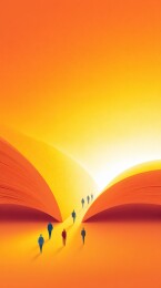 人们走向翻开的书籍