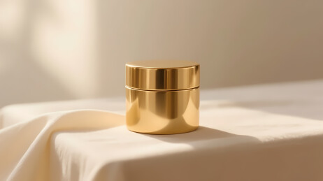 金色圆柱罐子的静物展示