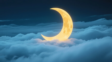 夜空中的新月与云海