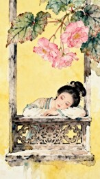 窗边女子倚花小憩