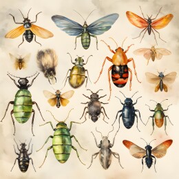 复古手绘多样昆虫物种图鉴插画