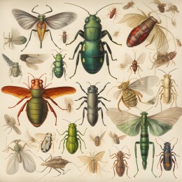 复古手绘多样昆虫物种图鉴插画