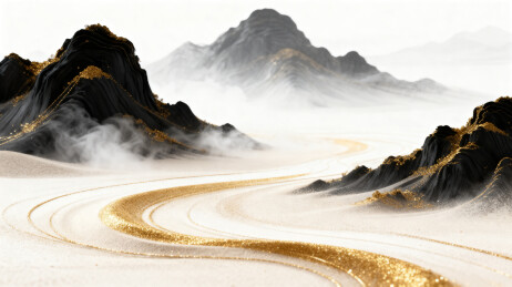 极简黑白撞色立体山水沙画