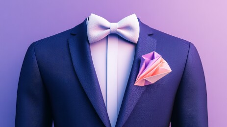 深蓝西装橙色领结搭配