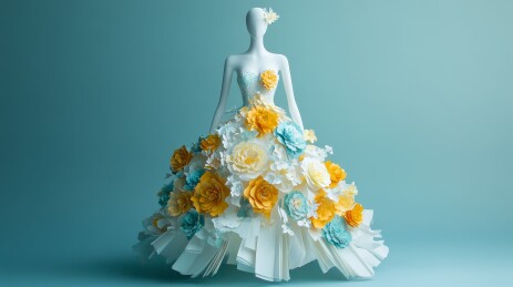 纸艺花丛白色婚纱展示