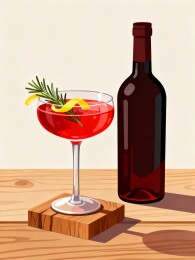 高脚杯配红酒瓶子摆放