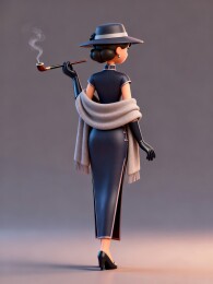 女士着装优雅手持烟斗姿态