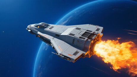 白色航天器在宇宙中飞行