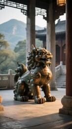 铜狮雕像庭院景观