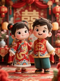 龙凤褂人偶结婚场景合照复古喜事男孩女孩
