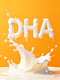 牛奶飞溅起液体乳白色英文DHA黄色底融合