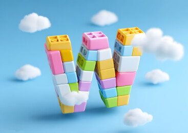 彩色积木拼图艺术字英文字母W