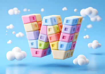 彩色积木拼图艺术字英文字母W