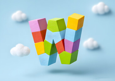 彩色积木拼图艺术字英文字母W
