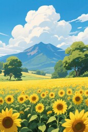 向日葵田野风景插画