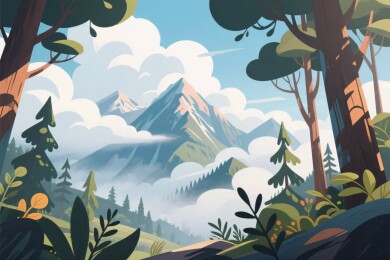 森林山峦风景插画