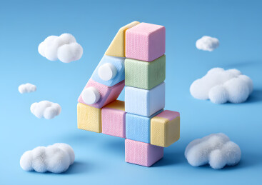 彩色卡通拼图艺术字数字4