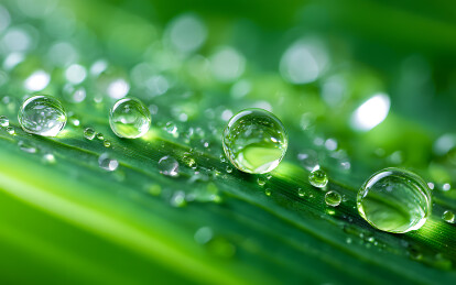 绿色树叶上洒落雨点