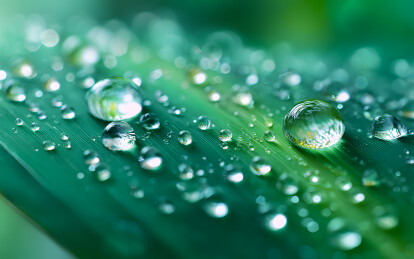 绿色树叶上洒落雨点