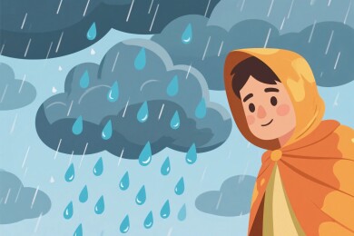 雨天小男孩雨中场景