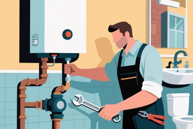 工人维修热水器插画