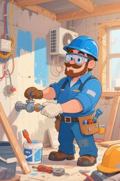 卡通电工维修场景