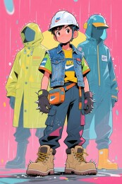 卡通雨衣人物插画