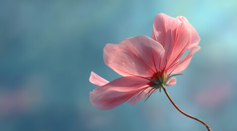蓝天下的粉色花朵
