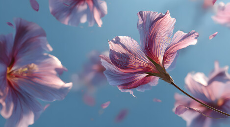 蓝天下的粉色花朵