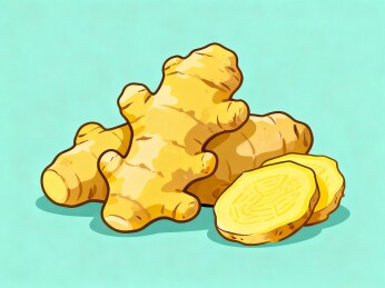 姜块切片摆放于浅绿色