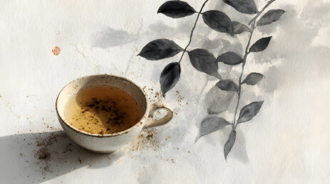 水墨风茶盏花卉图