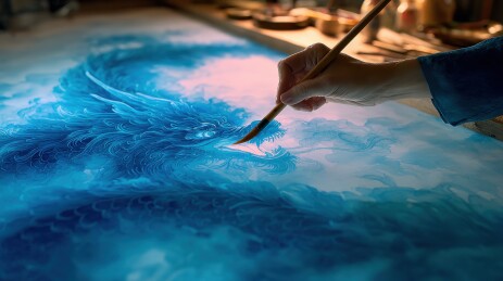 手绘蓝色波浪图案