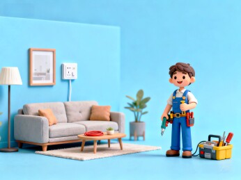 蓝色房子的维修工男孩