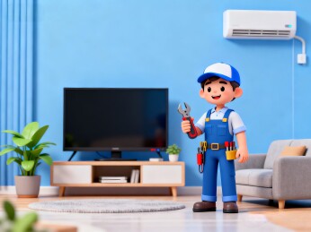 蓝色的家居中维修工男孩